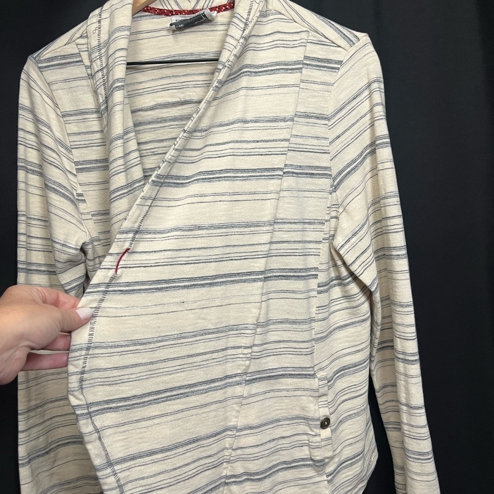 Saturday Sunday Anthropologie striped Cream and Gray Open Cardigan - Picture 5 of 9